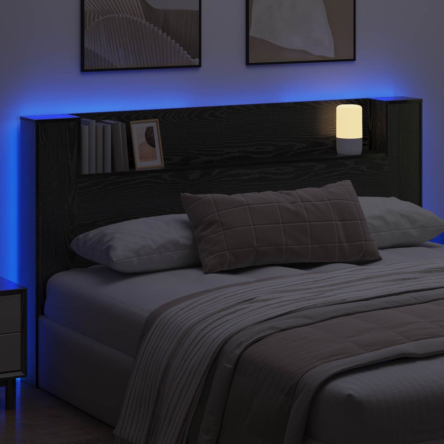 vidaXL Κεφαλάρι Ντουλάπι με LED Μαύρη Δρυς Επεξεργασμένο Ξύλο