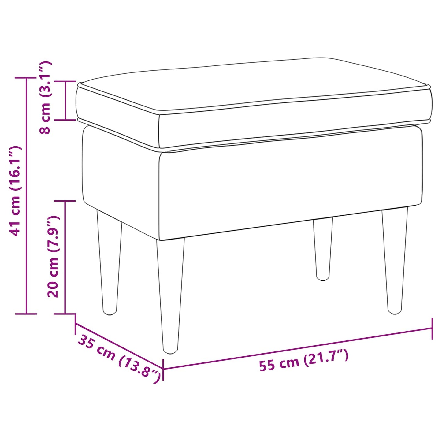 vidaXL Πολυθρόνα Ποδιών Μαύρο 55 x 35 x 41 εκ