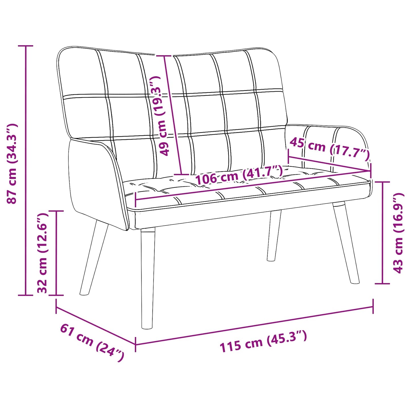 vidaXL Καναπές 2 ατόμων Μπλε 115 x 61 x 87 εκ. Ύφασμα