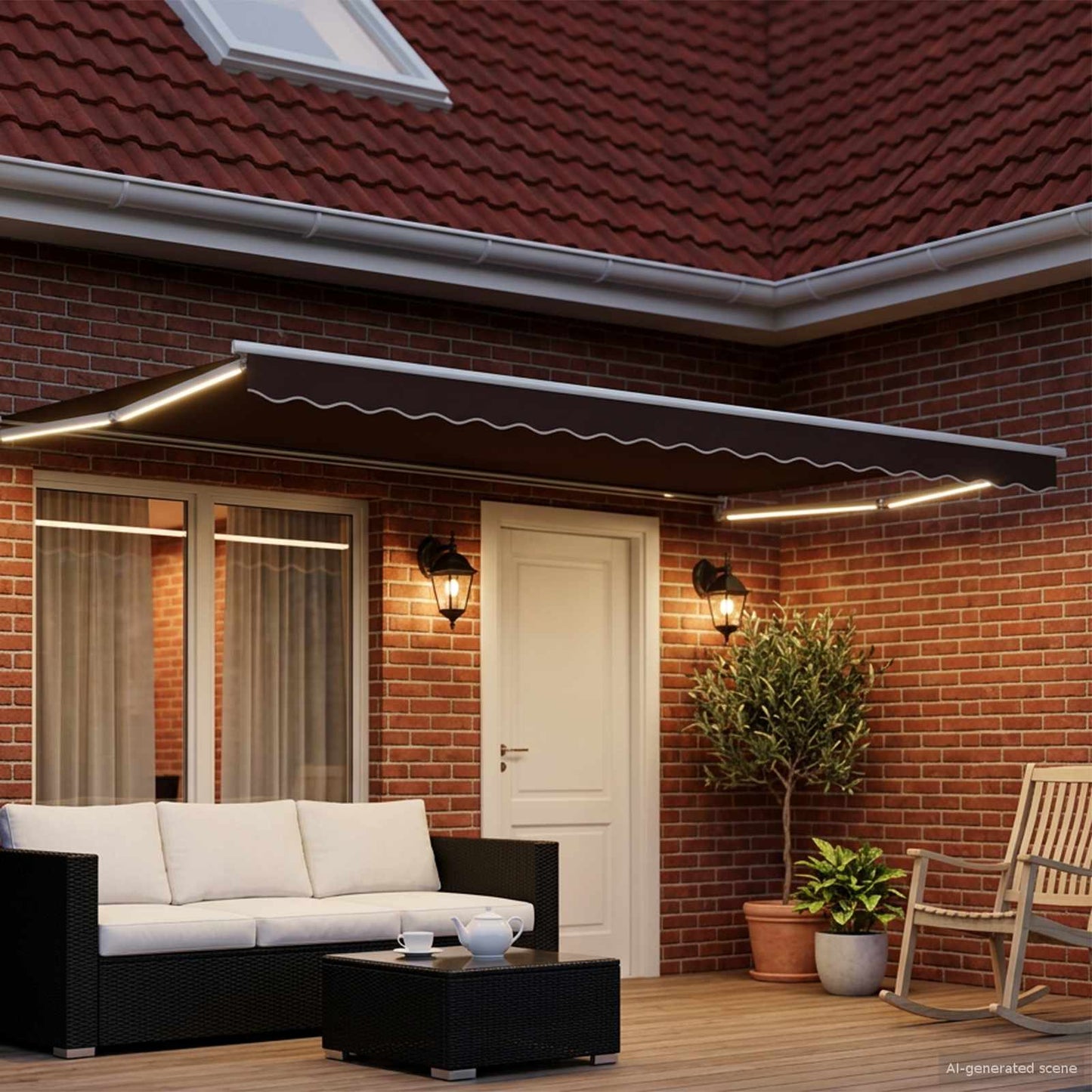 vidaXL Χειροκίνητη αναδιπλούμενη τέντα με LED Καφέ και Λευκό 4 x 3 μ
