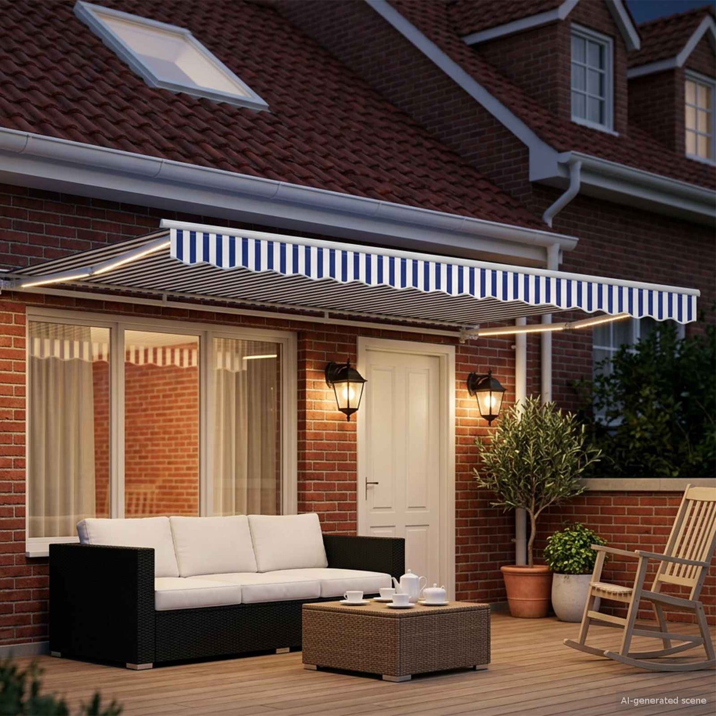 vidaXL Χειροκίνητο πλαίσιο τέντας με LED Μπλε και άσπρο 4,5 x 3,5 μ
