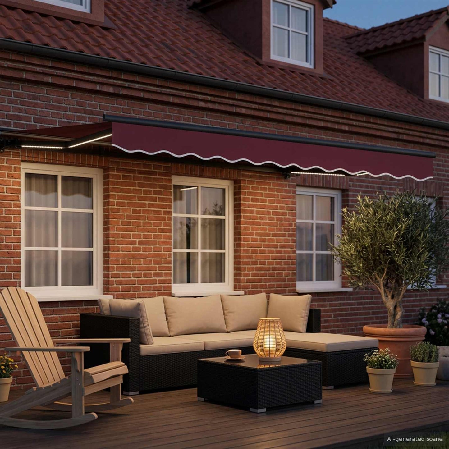 vidaXL Χειροκίνητο πλαίσιο τέντας με LED Μπορντό και Ανθρακί 3 x 2 m