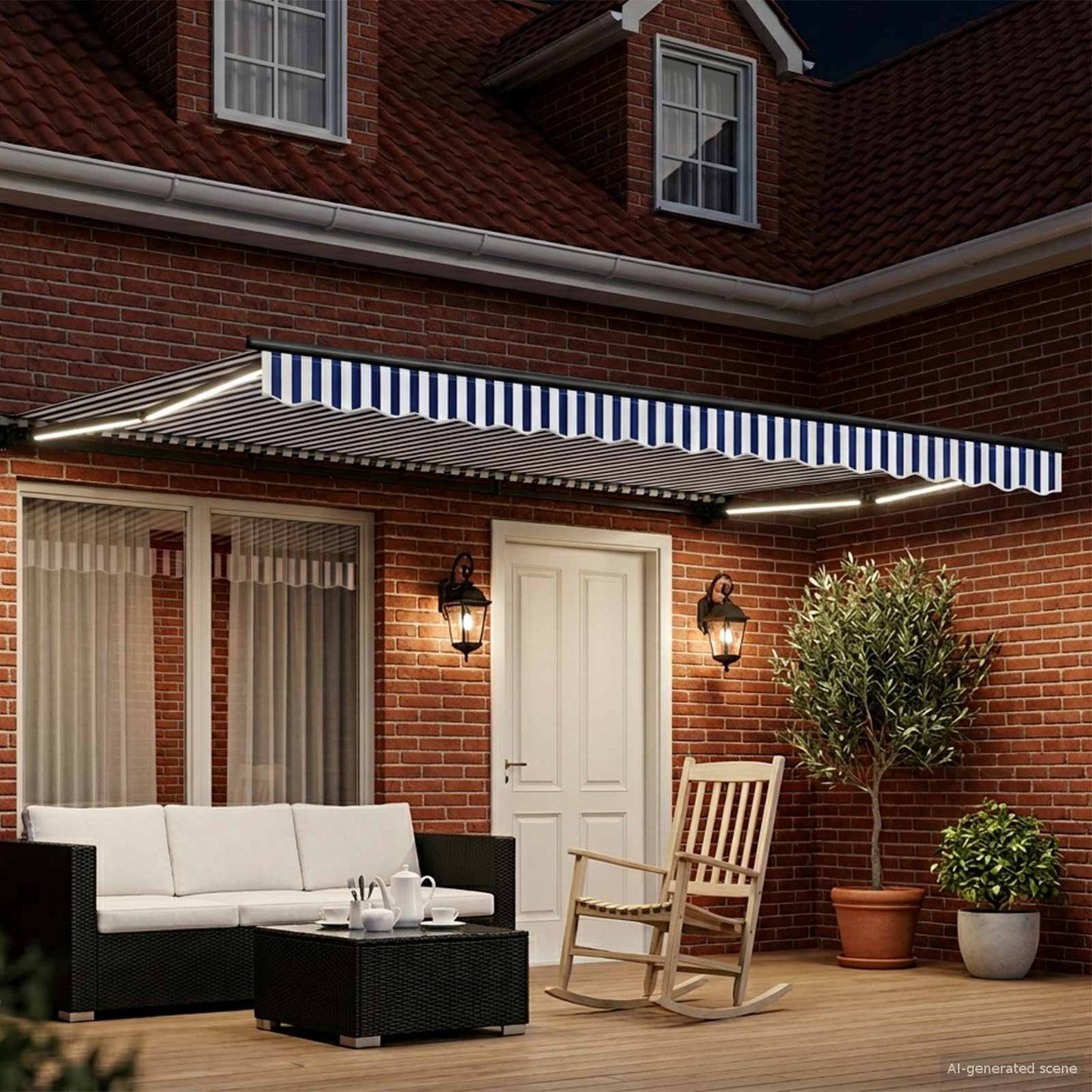 vidaXL Χειροκίνητο πλαίσιο τέντας με LED Μπλε, Λευκό, Ανθρακί 5 x 3 m