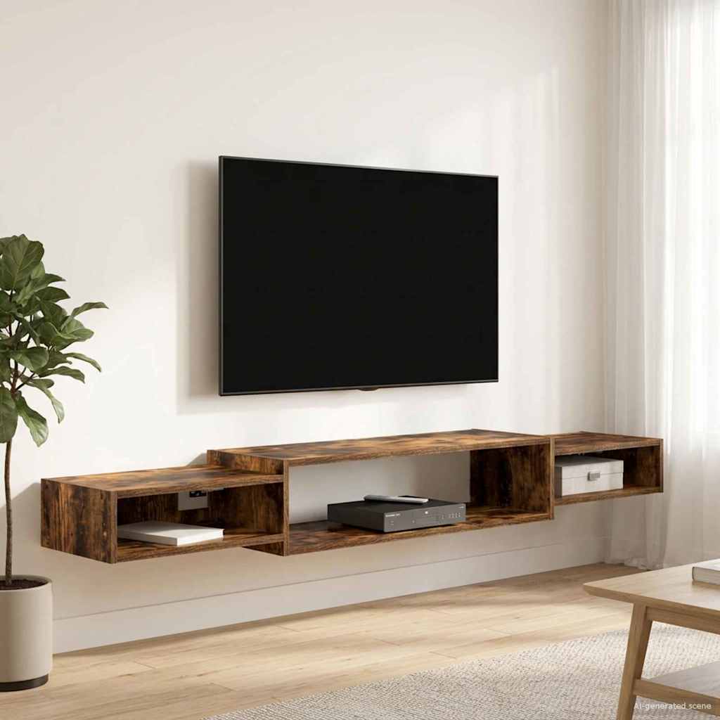 vidaXL Κρεμαστός θρανίο τηλεόρασης Επιτοίχιο Καπνισμένο Ξύλο Δρυός