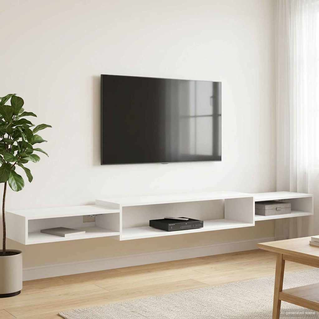 vidaXL Κρεμαστός θρανίο τηλεόρασης Επιτοίχιο Λευκό 220 x 28 x 21 εκ.