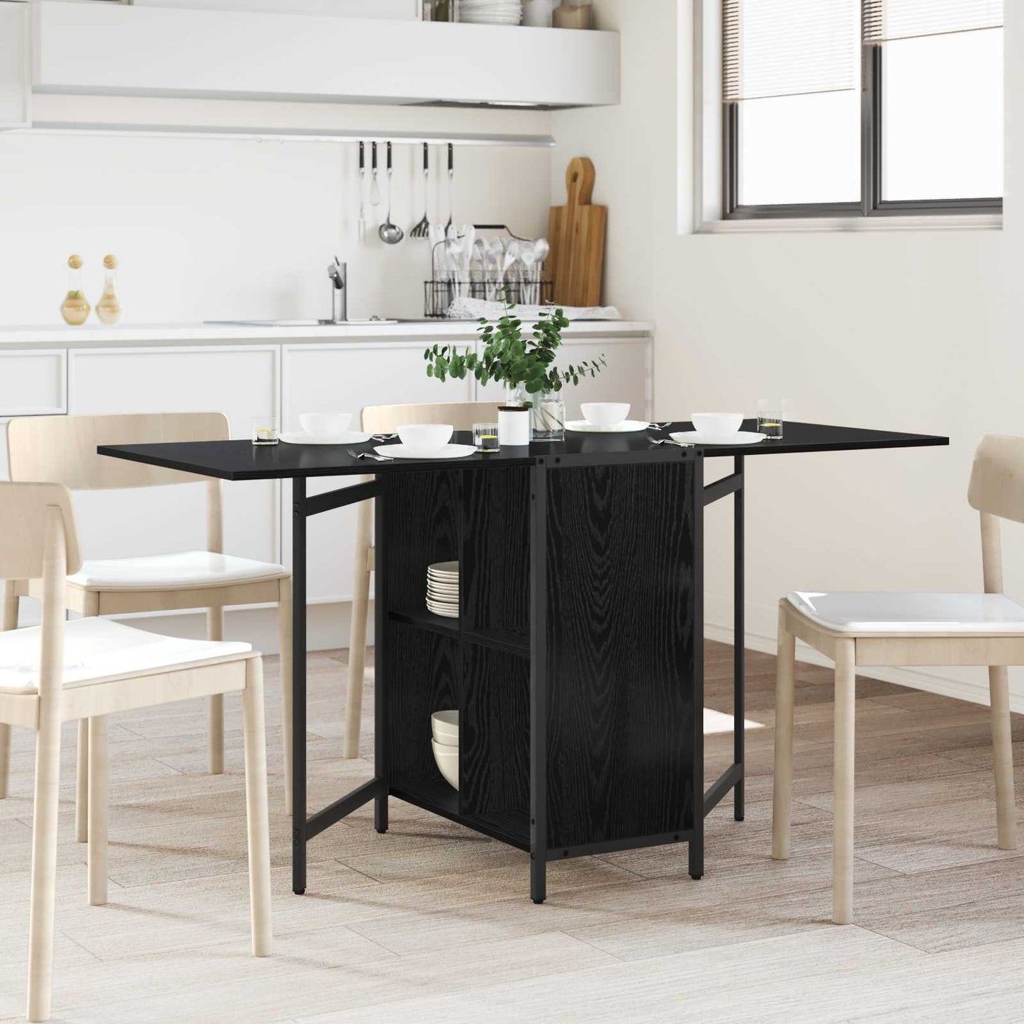 vidaXL Τραπέζι φαγητού 144 x 60 x 75 εκ. Επεξεργασμένο Ξύλο Μαύρη Δρυς