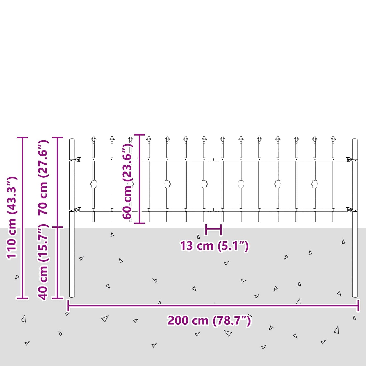 vidaXL Φράχτης με Σπίθες Μαύρο 200 x 130 εκ