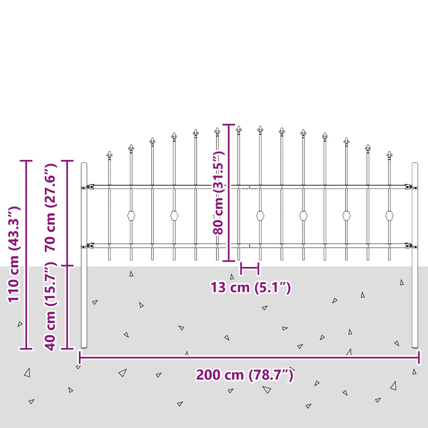 vidaXL Φράχτης με Σπίθες Μαύρο 200 x 130 εκ