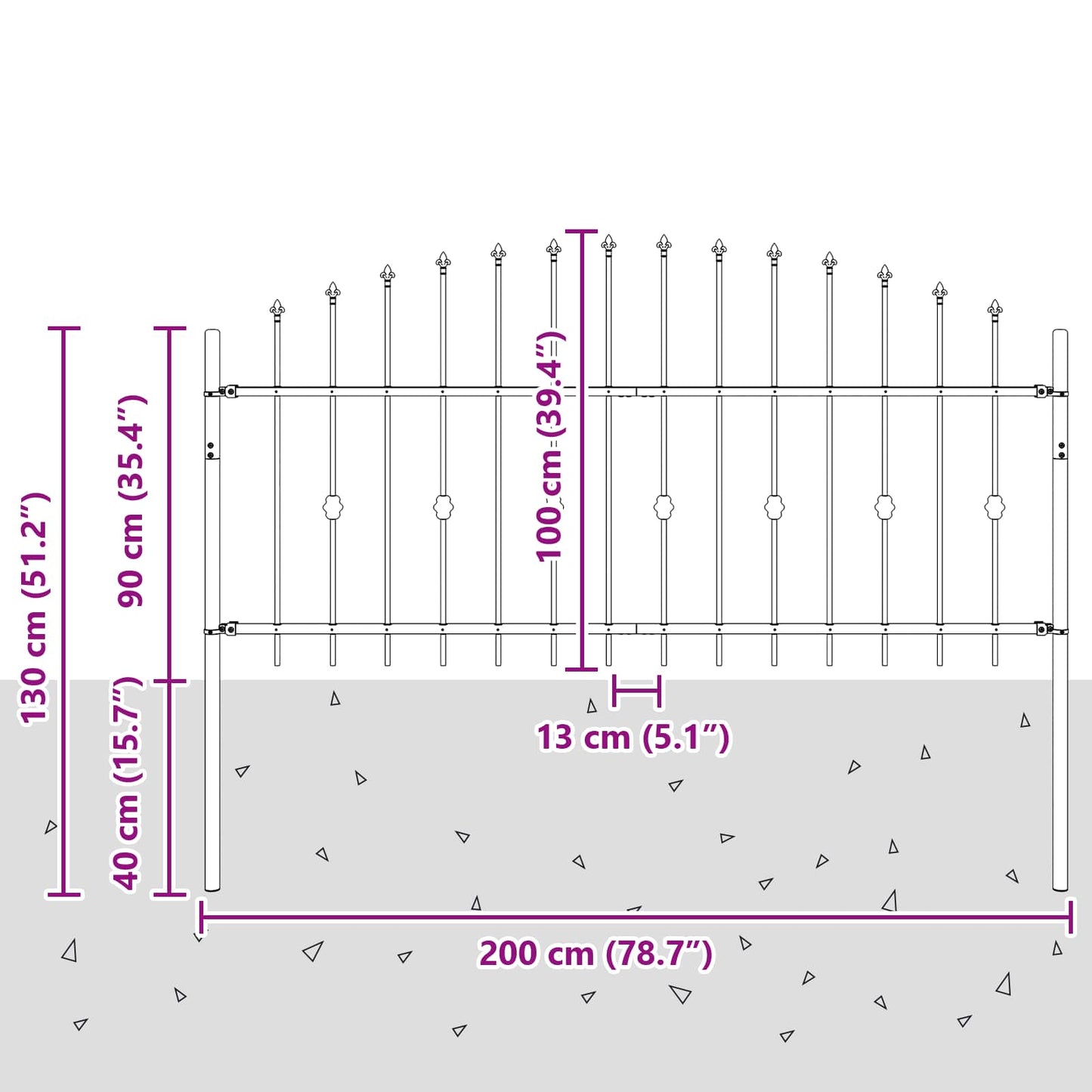 vidaXL Φράχτης με Σπίθες Μαύρο 200 x 130 εκ