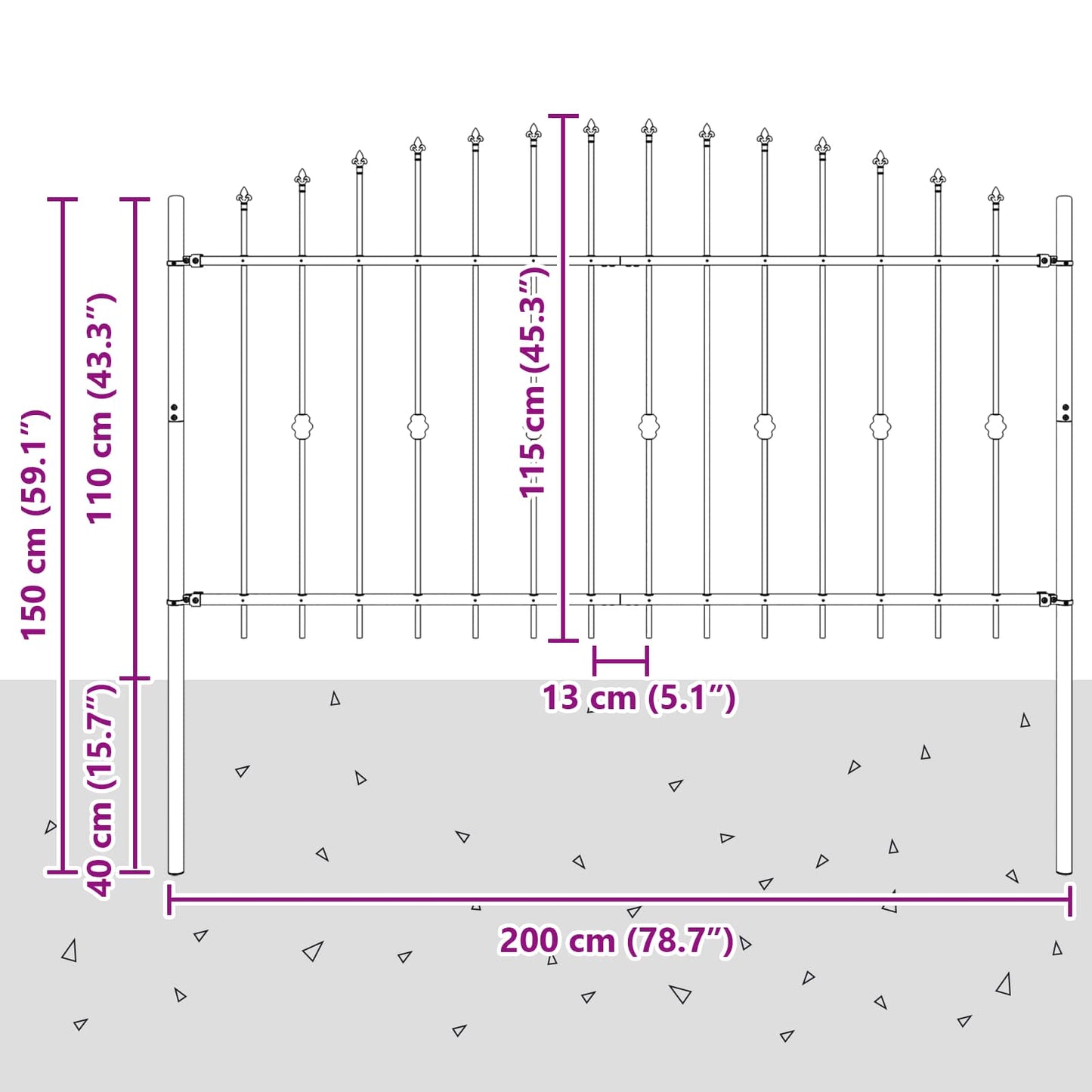 vidaXL Φράχτης με Σπίθες Μαύρο 200 x 150 cm