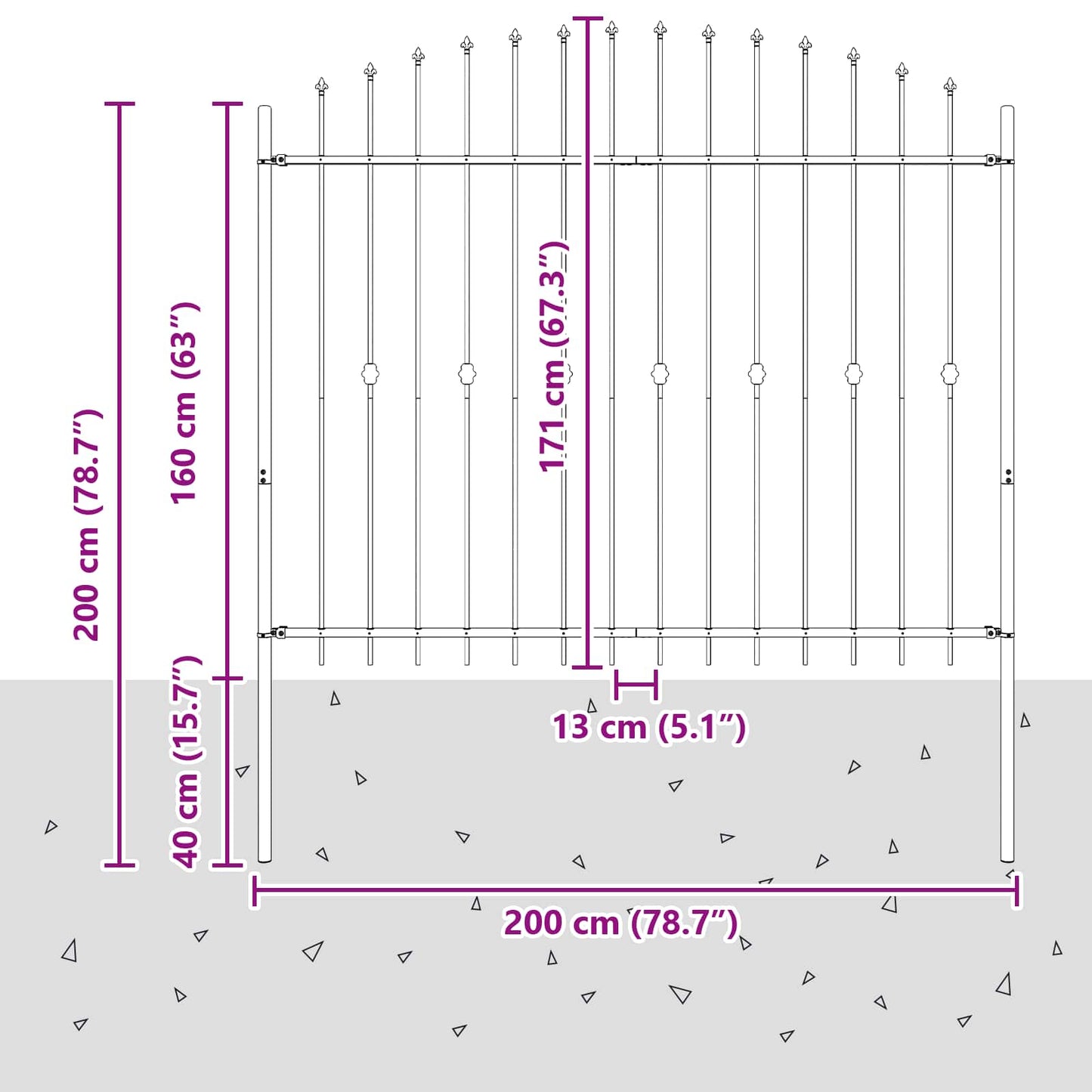 vidaXL Φράχτης με Σπίθες Μαύρο 200 x 200 cm