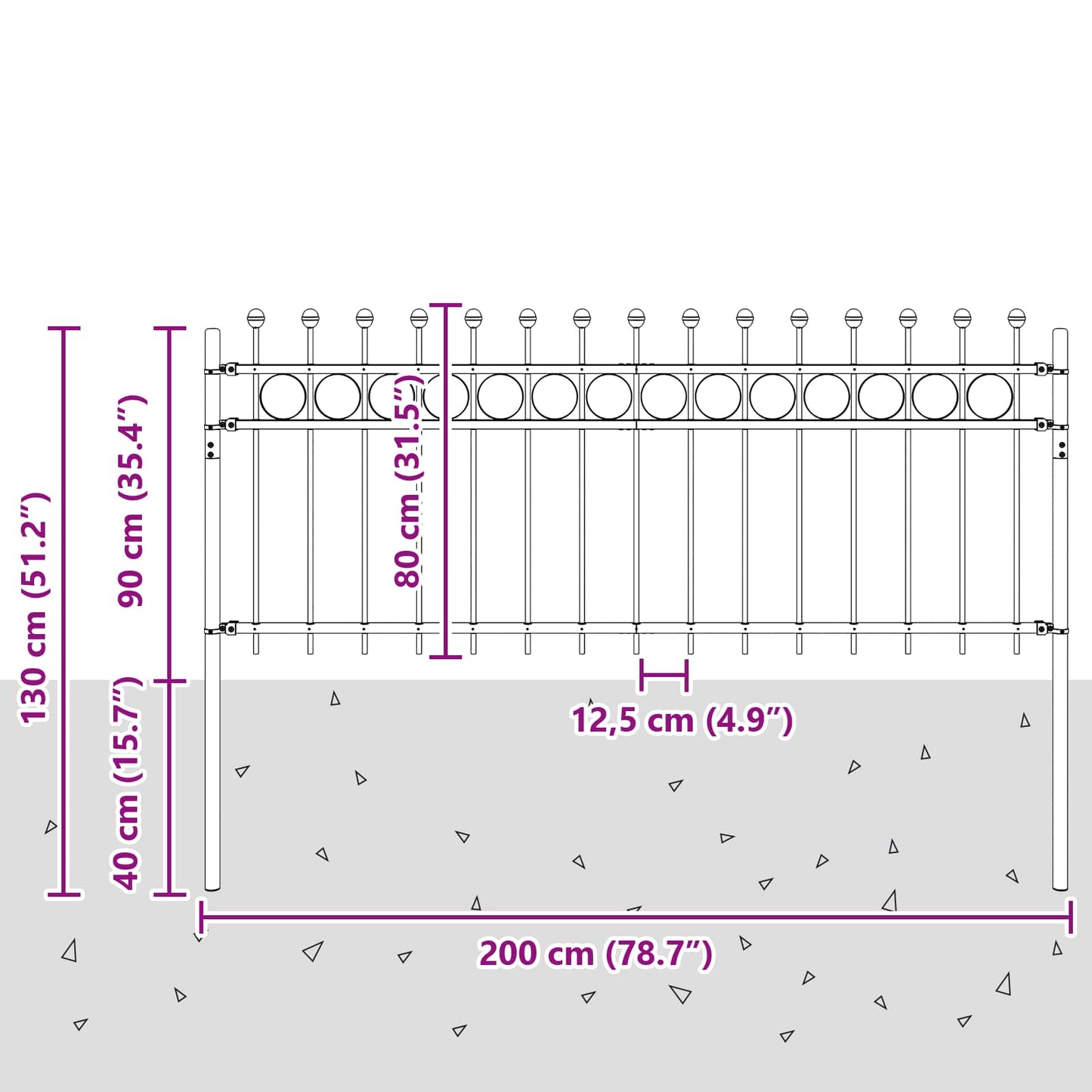 vidaXL Δαχτυλίδι φράχτη Μαύρο 200 x 130 εκ