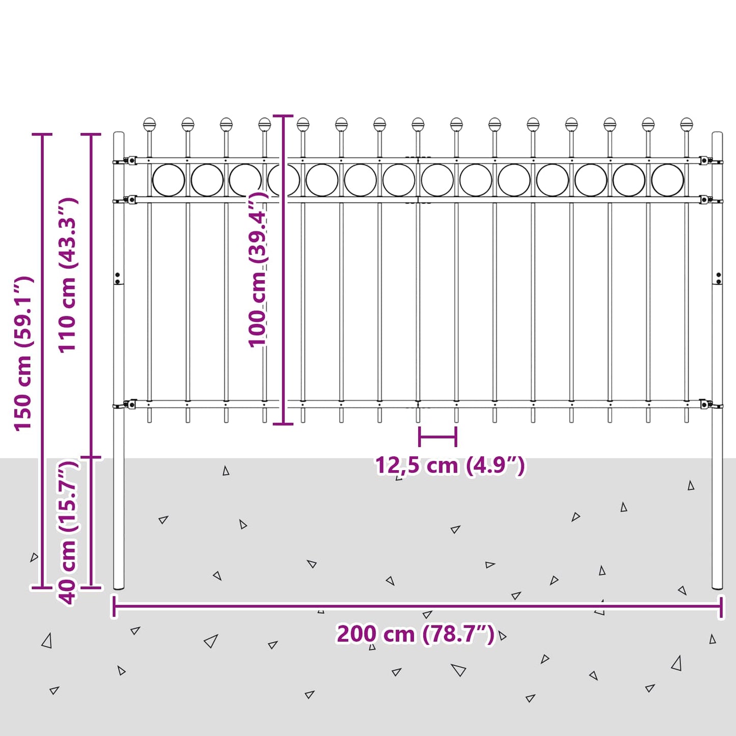vidaXL Δαχτυλίδι φράχτη Μαύρο 200 x 150 cm