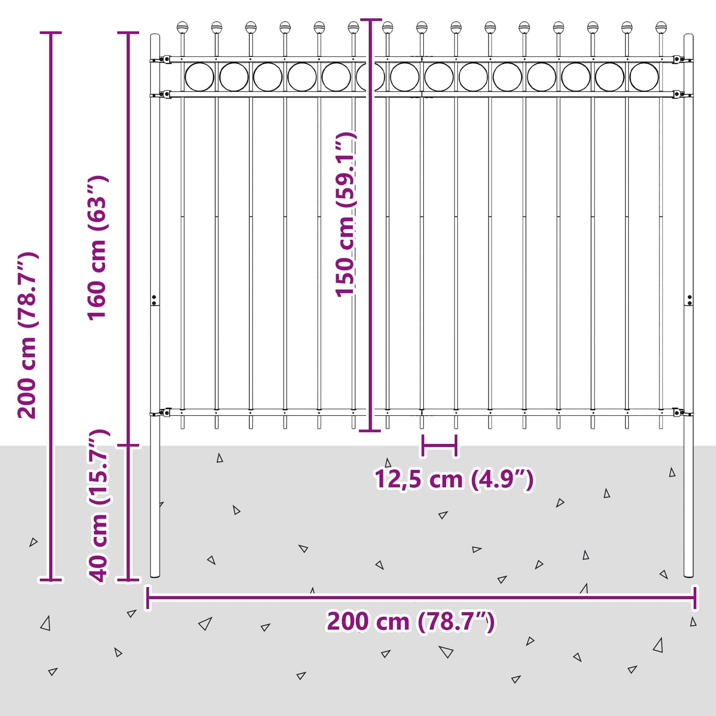 vidaXL Δαχτυλίδι φράχτη Μαύρο 200 x 200 cm