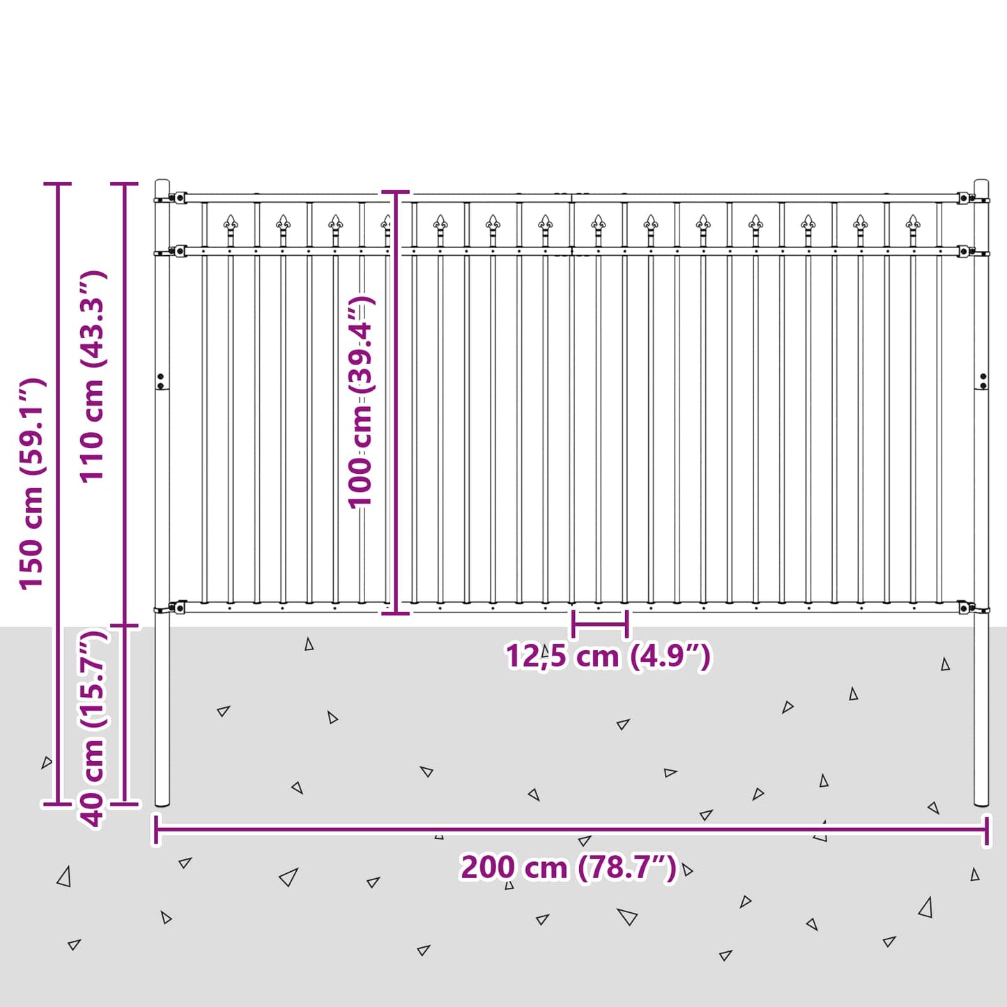 vidaXL Φράχτης με Άκρες BAARLO 200 x 150 cm Μαύρο