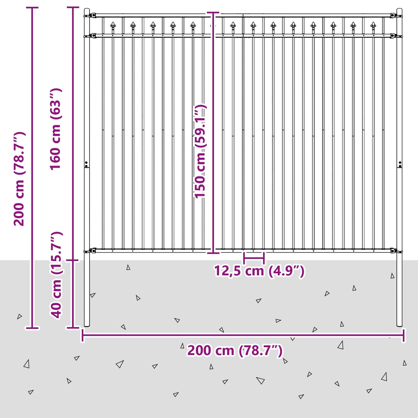 vidaXL Φράχτης με Άκρες Μαύρο 200 x 200 cm
