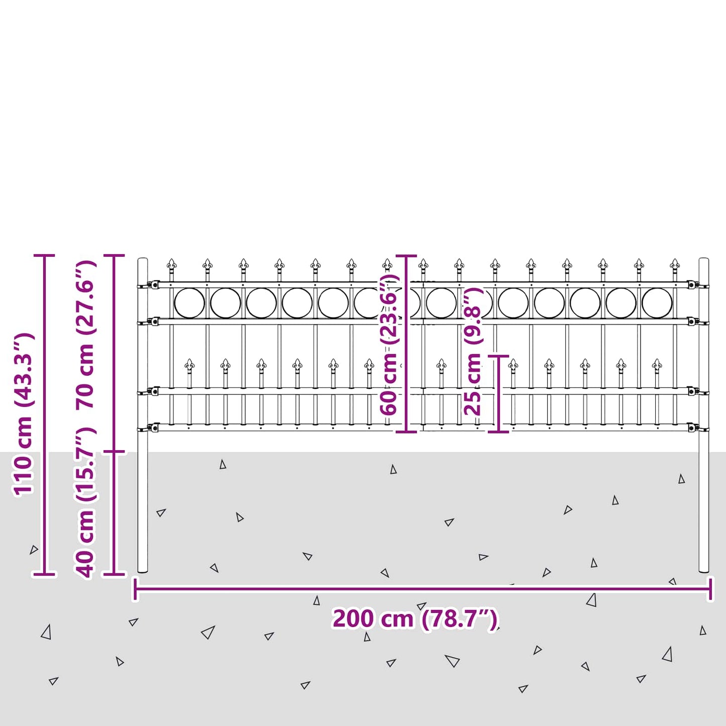 vidaXL Φράχτης Σπάικ Ρινγκ Μαύρο 200 x 130 εκ