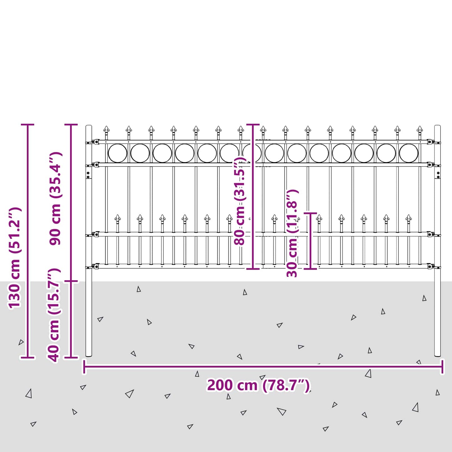 vidaXL Φράχτης Σπάικ Ρινγκ Μαύρο 200 x 130 εκ