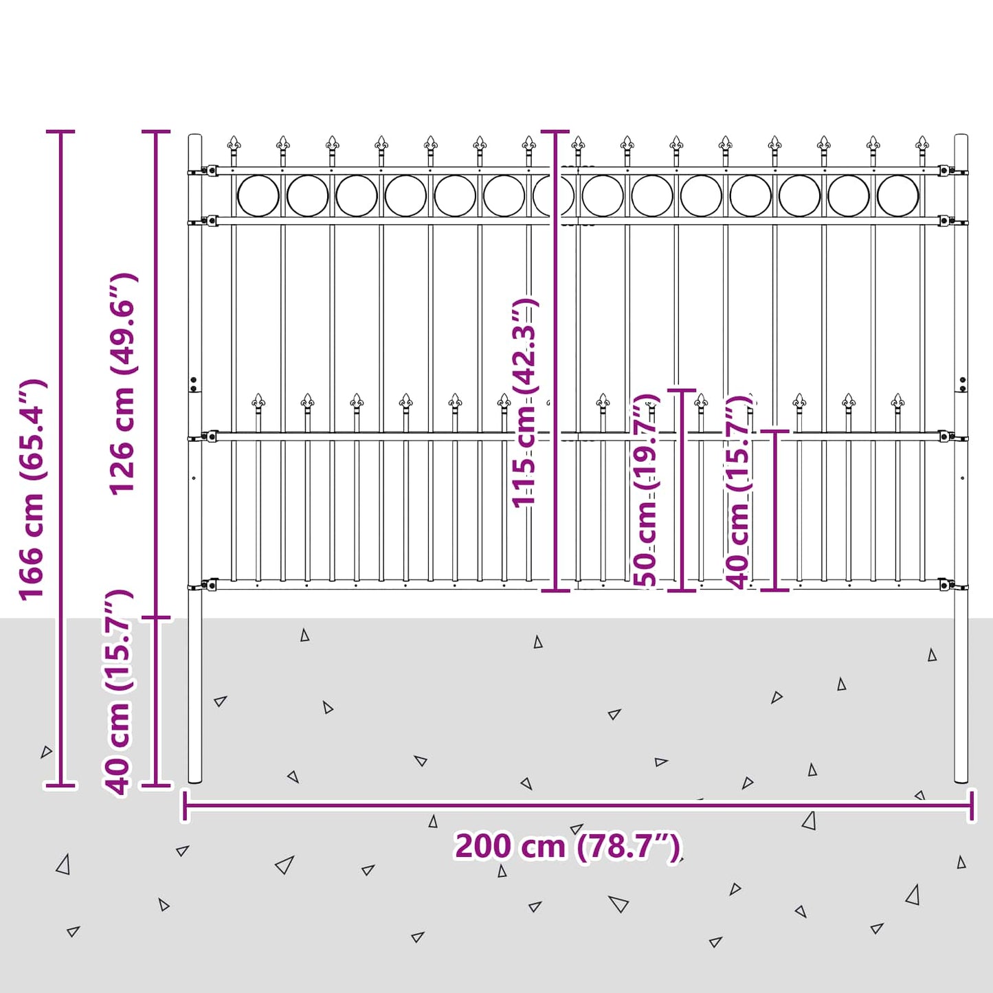 vidaXL Φράχτης Σπάικ Ρινγκ Μαύρο 200 x 130 εκ