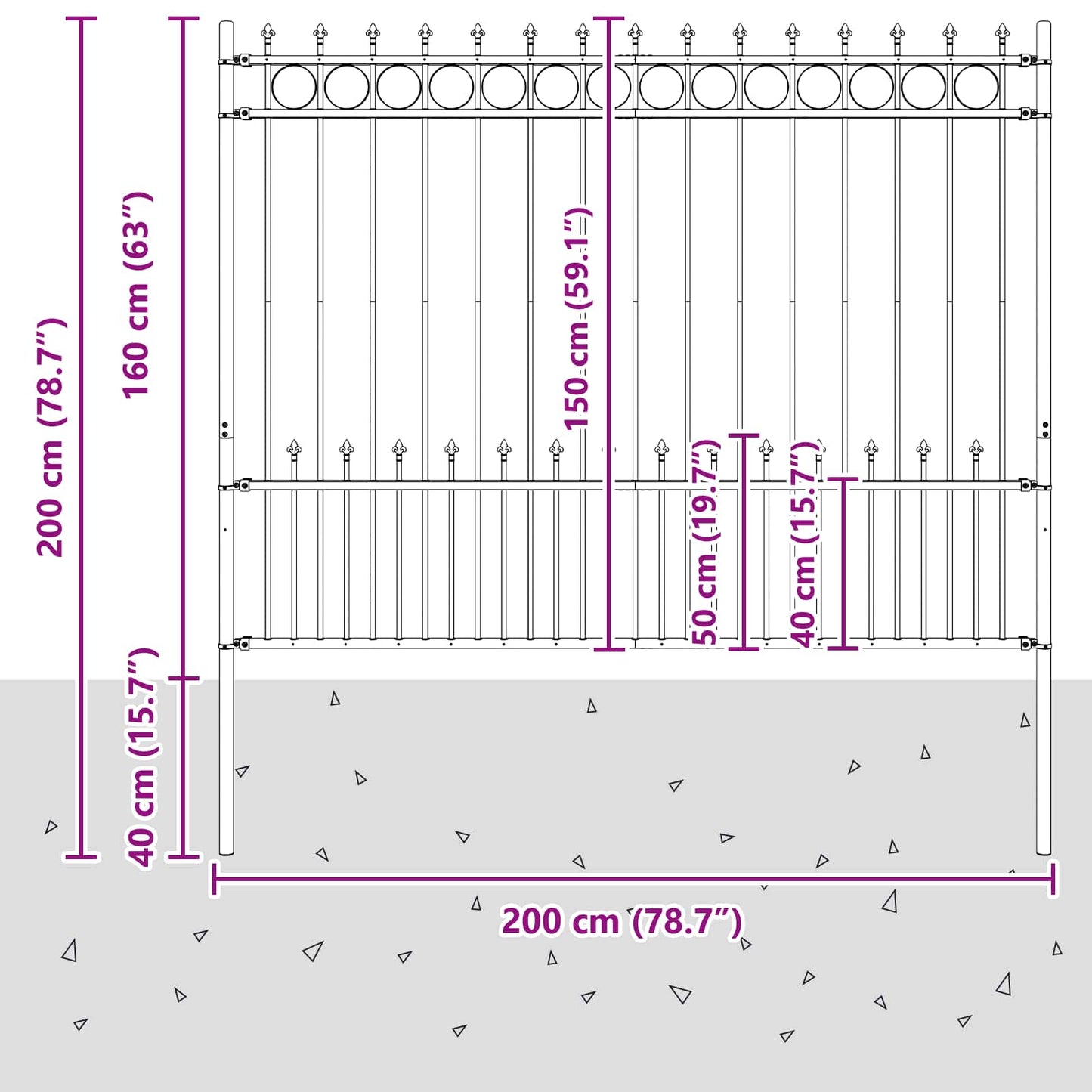 vidaXL Φράχτης Σπάικ Ρινγκ Μαύρο 200 x 200 cm