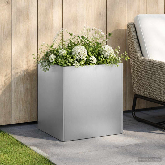 vidaXL Γλάστρα Κήπου Ασημί 45 x 45 x 45 cm Ανοξείδωτο Ατσάλι