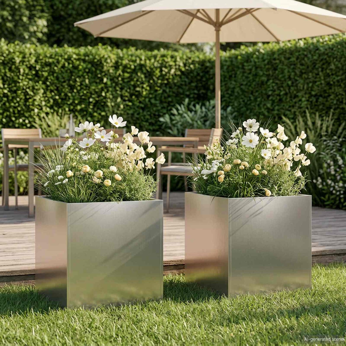vidaXL Γλάστρα Κήπου 2 τμχ. Ασημί 45 x 45 x 45 cm Ανοξείδωτο Ατσάλι