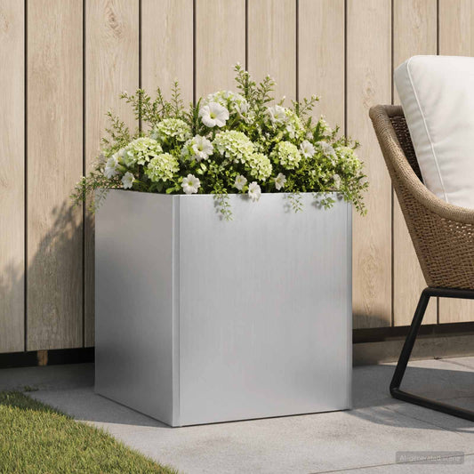 vidaXL Γλάστρα Κήπου Ασημί 45 x 45 x 45 cm Γαλβανισμένος Χάλυβας