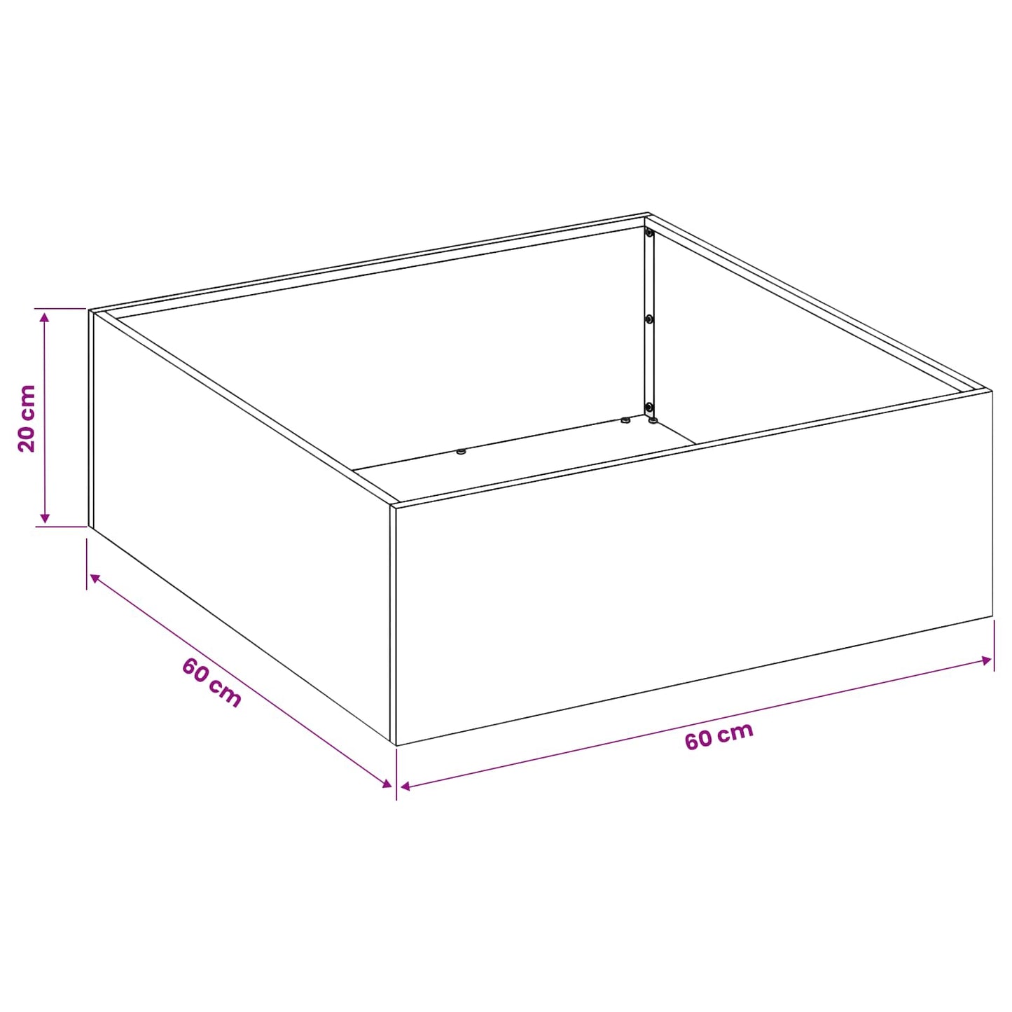 vidaXL Γλάστρα Κήπου Μαύρο 60 x 60 x 20 εκ Ψυχρής έλασης χάλυβας