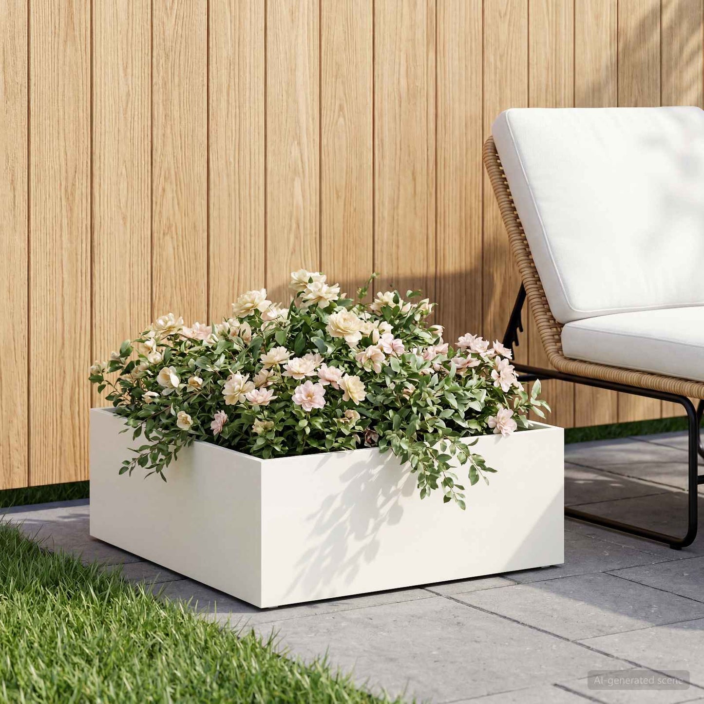 vidaXL Γλάστρα Κήπου Λευκό 60 x 60 x 20 εκ Ψυχρής έλασης χάλυβας