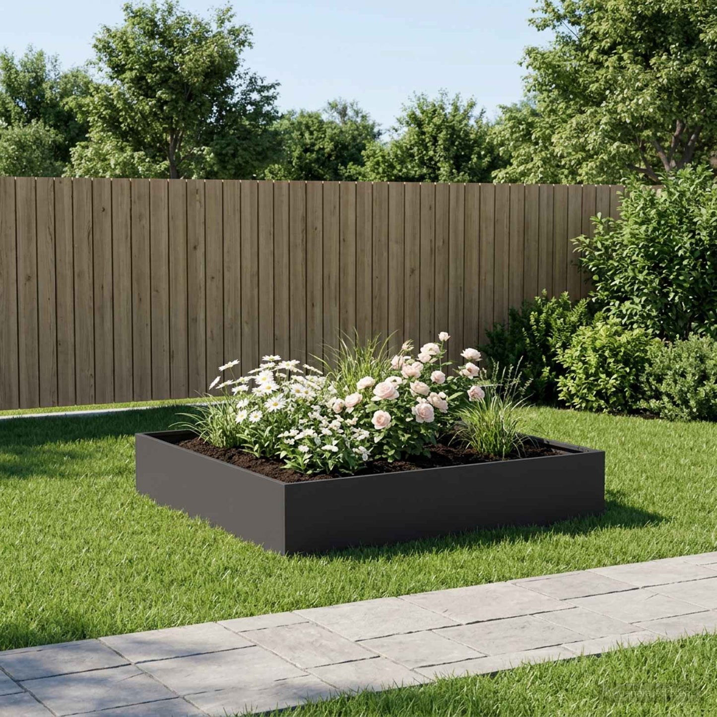 vidaXL Γλάστρα Κήπου Μαύρο 100 x 100 x 20 cm Ψυχρής έλασης χάλυβας