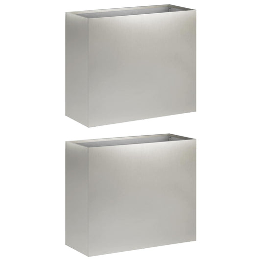 vidaXL Γλάστρα Κήπου 2 τμχ. Ασημί 50 x 20 x 40 εκ. Ανοξείδωτο Ατσάλι