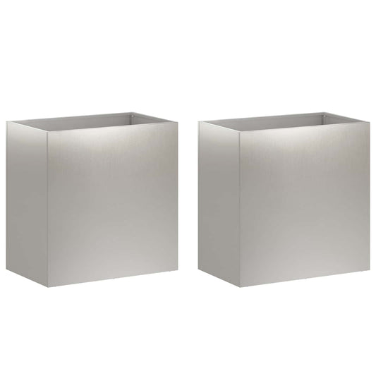 vidaXL Γλάστρα Κήπου 2 τμχ. Ασημί 50 x 30 x 40 εκ. Ανοξείδωτο Ατσάλι