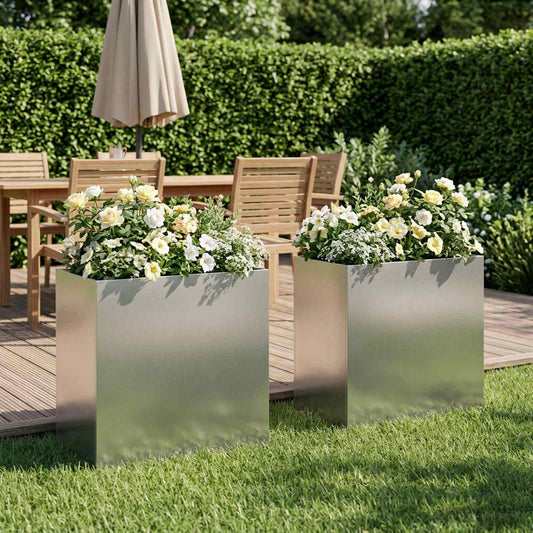 vidaXL Γλάστρα Κήπου 2 τμχ. Ασημί 50 x 30 x 50 cm Ανοξείδωτο Ατσάλι