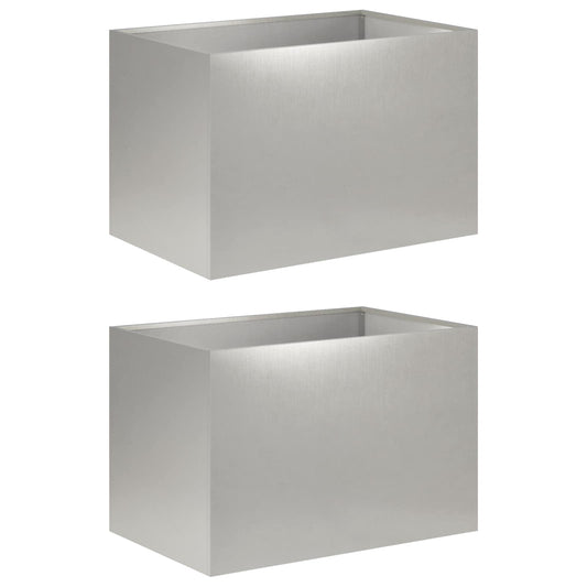 vidaXL Γλάστρα Κήπου 2 τμχ. Ασημί 50 x 40 x 40 εκ. Ανοξείδωτο Ατσάλι