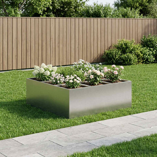 vidaXL Γλάστρα Κήπου Ασημί 100 x 100 x 20 cm Ανοξείδωτο Ατσάλι