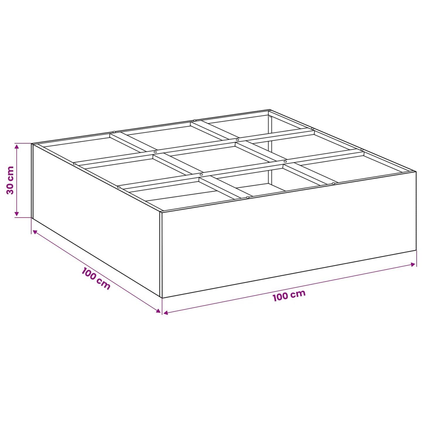 vidaXL Γλάστρα Κήπου Ασημί 100 x 100 x 30 cm Γαλβανισμένος Χάλυβας