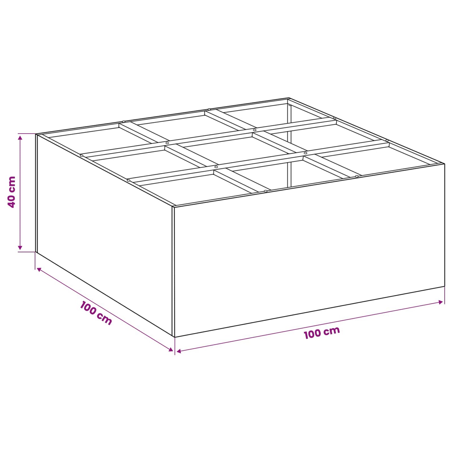 vidaXL Γλάστρα Κήπου Μαύρο 100 x 100 x 40 cm Ψυχρής έλασης χάλυβας