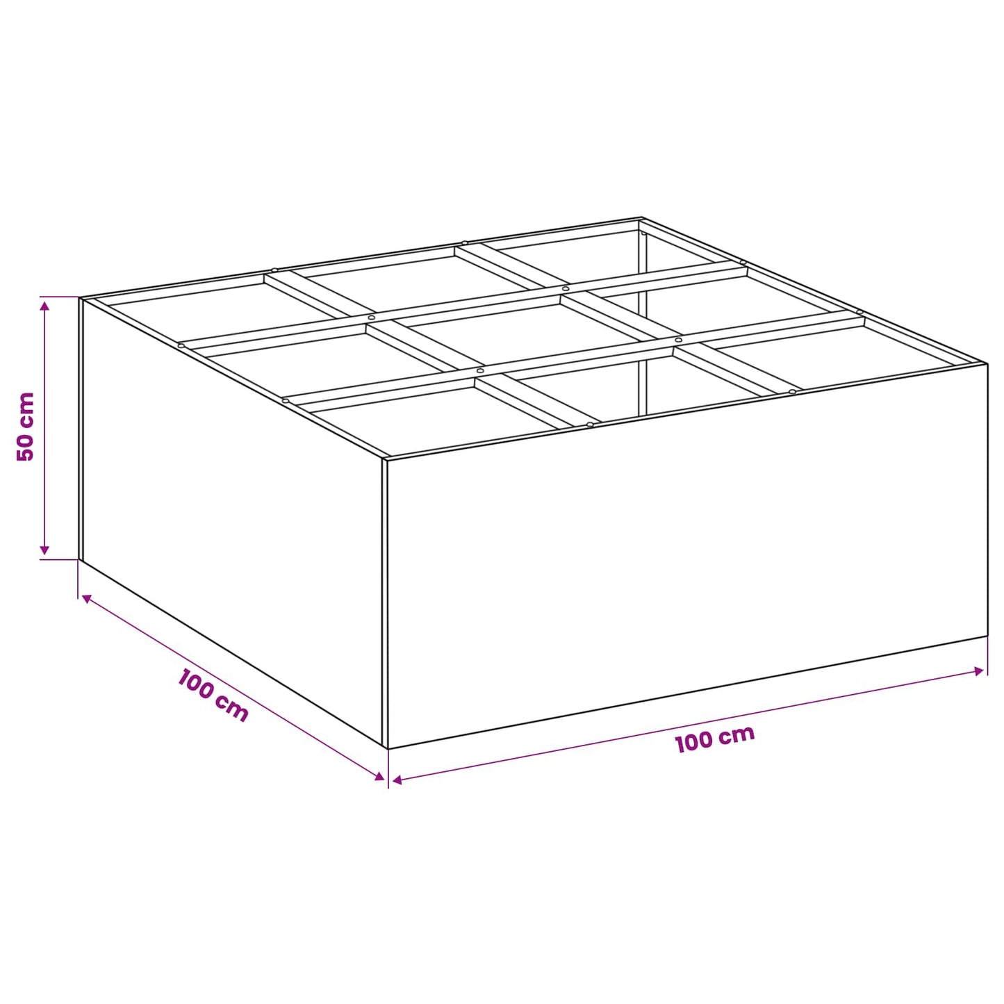 vidaXL Γλάστρα Κήπου Ασημί 100 x 100 x 50 cm Ανοξείδωτο Ατσάλι