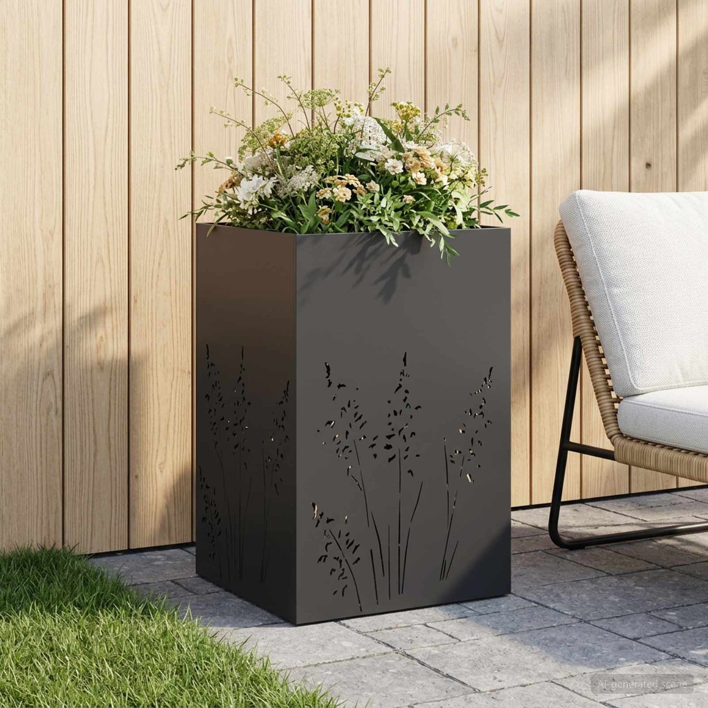 vidaXL Γλάστρα Κήπου Μαύρο 50 x 50 x 75 cm Ψυχρής έλασης χάλυβας