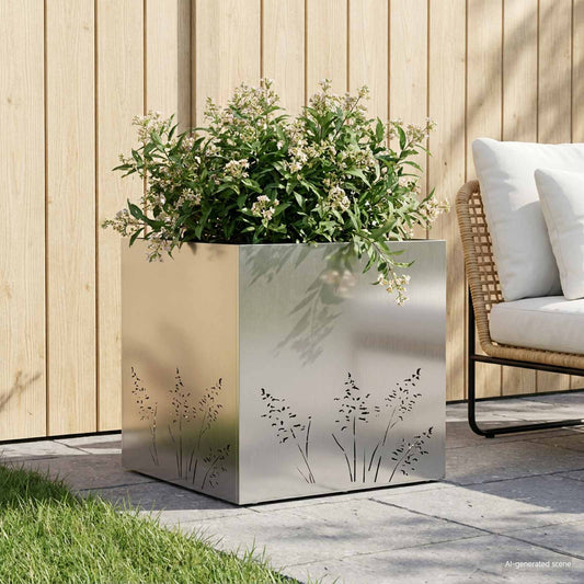 vidaXL Γλάστρα Κήπου Ασημί 50 x 50 x 49 cm Ανοξείδωτο Ατσάλι