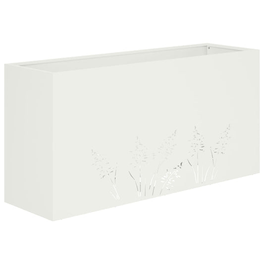 vidaXL Γλάστρα Κήπου Λευκό 100 x 30 x 49 εκ Ψυχρής έλασης χάλυβας