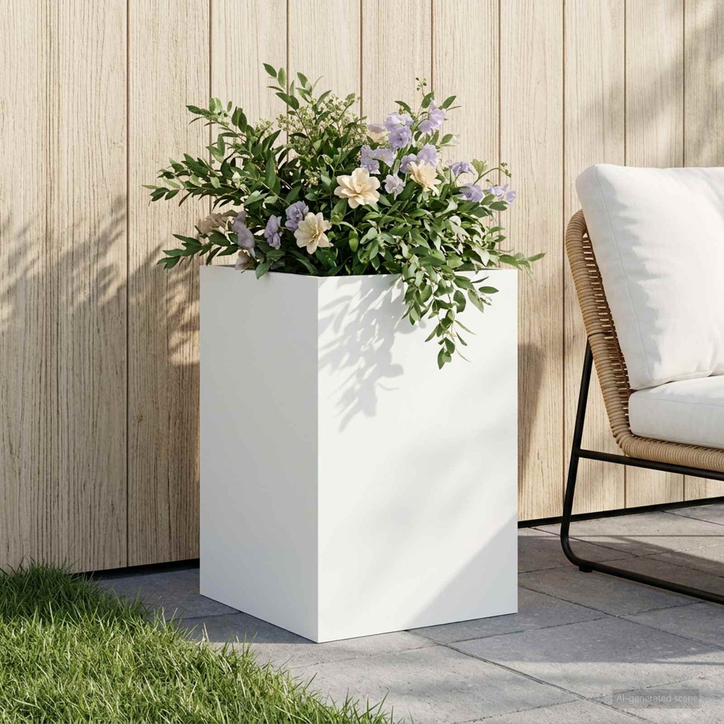 vidaXL Γλάστρα Κήπου Λευκό 40 x 40 x 60 cm Ψυχρής έλασης χάλυβας