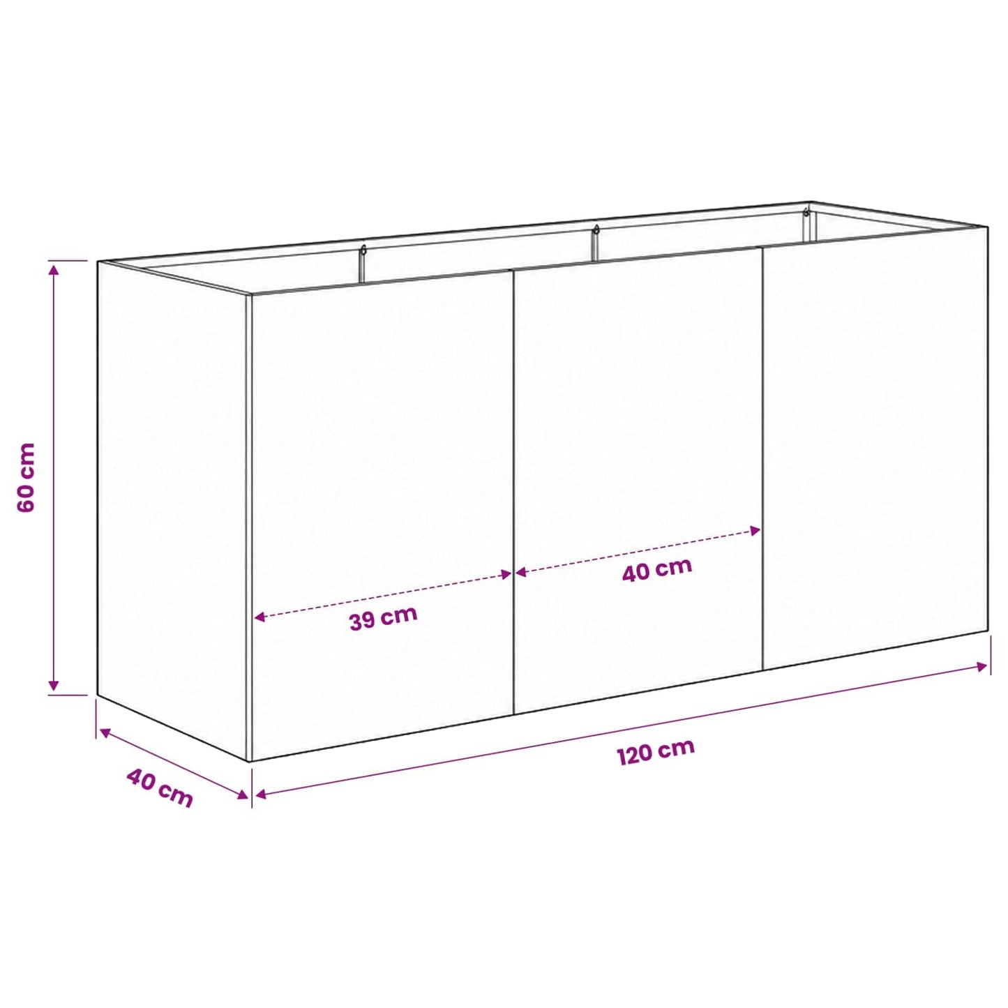 vidaXL Γλάστρα Κήπου Ασημί 120 x 40 x 60 εκ Ανοξείδωτο Ατσάλι