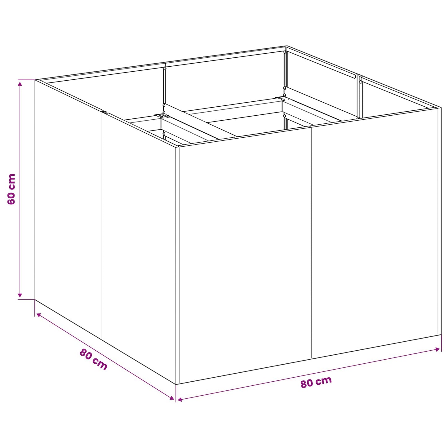 vidaXL Γλάστρα Κήπου Ασημί 80 x 80 x 60 εκ. Γαλβανισμένος Χάλυβας