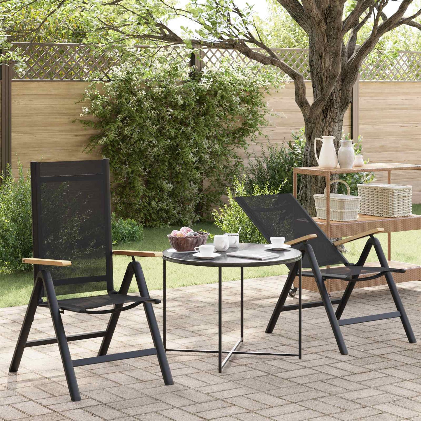 vidaXL Ανακλινόμενες καρέκλες κήπου 2 pcs Μαύρο 58 x 73 x 111,5 εκ.