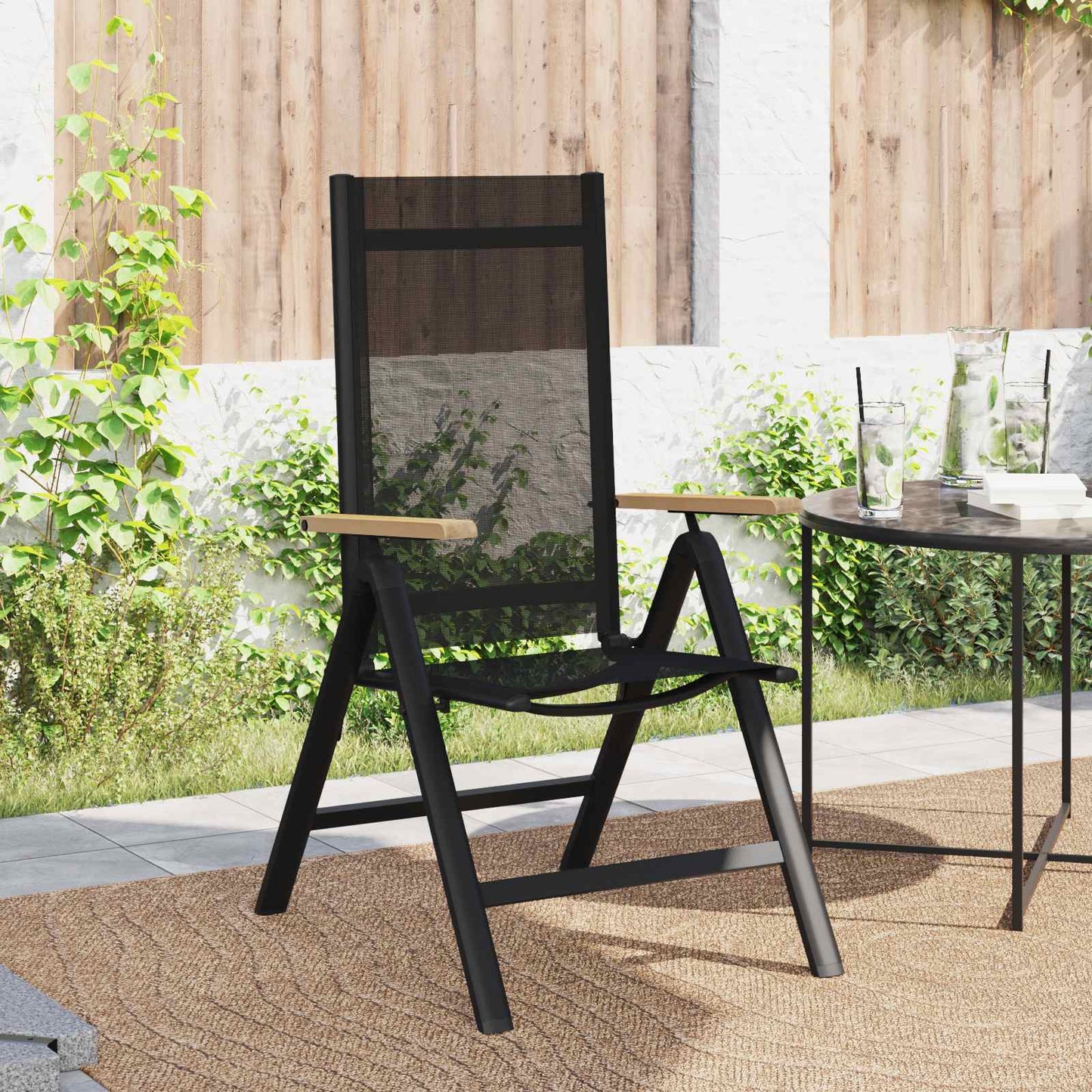 vidaXL Ανακλινόμενες καρέκλες κήπου 2 pcs Μαύρο 58 x 73 x 111,5 εκ.