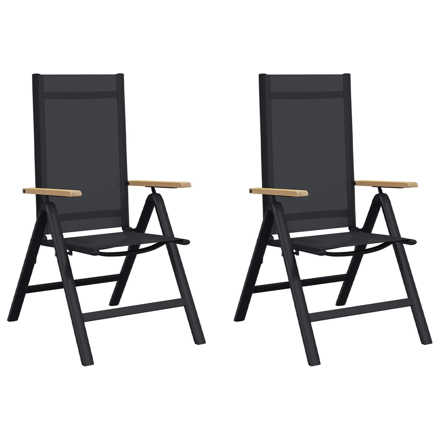 vidaXL Ανακλινόμενες καρέκλες κήπου 2 pcs Μαύρο 58 x 73 x 111,5 εκ.