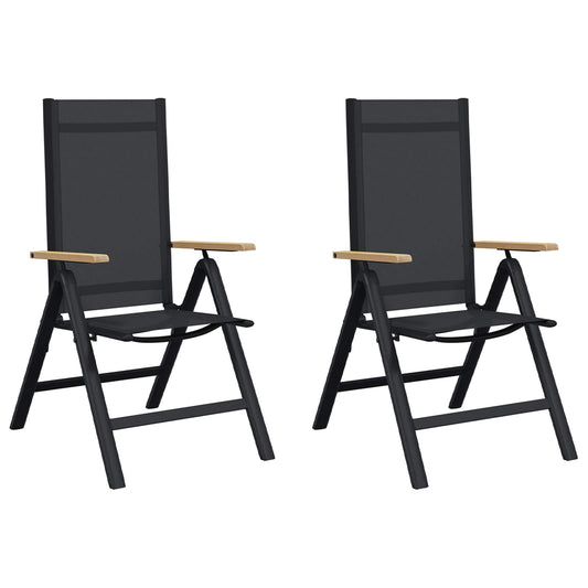 vidaXL Ανακλινόμενες καρέκλες κήπου 2 pcs Μαύρο 58 x 73 x 111,5 εκ.