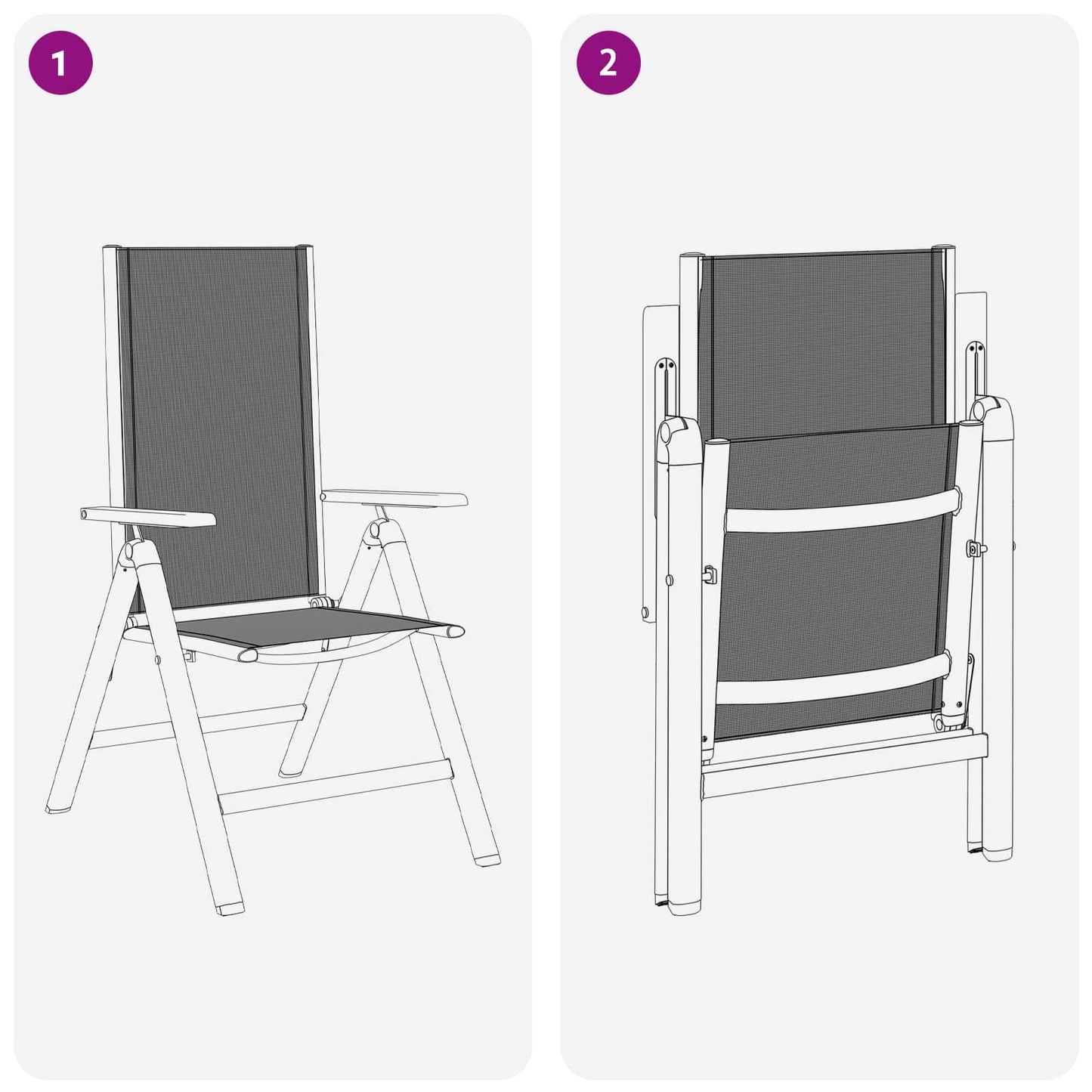 vidaXL Ανακλινόμενες καρέκλες κήπου 2 pcs Μαύρο 58 x 73 x 111,5 εκ.
