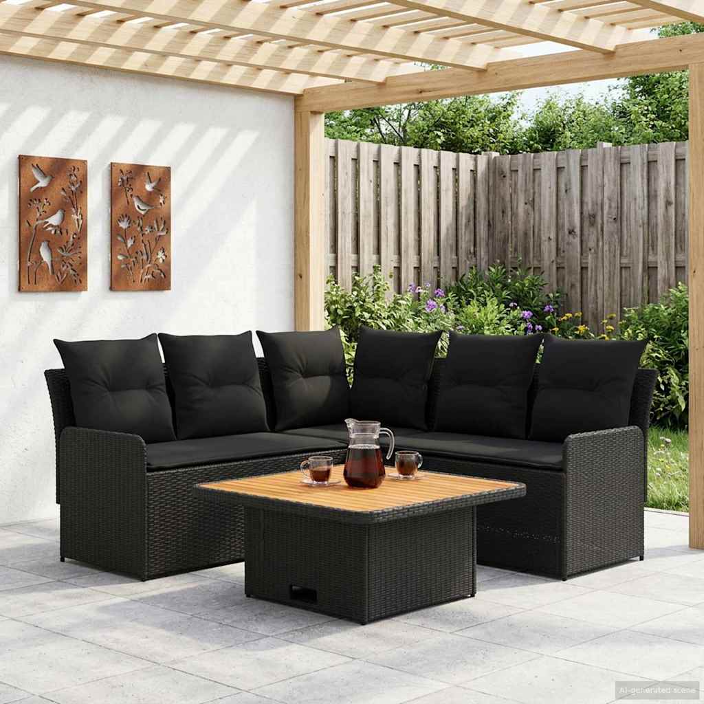 vidaXL Σύνολα επίπλων με μαξιλάρι 4 pcs Μαύρο Ράτα PE